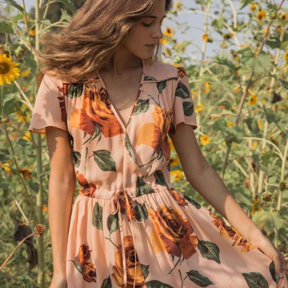 NWOT Christie Dawn Peach Floral Midi Dress, Small